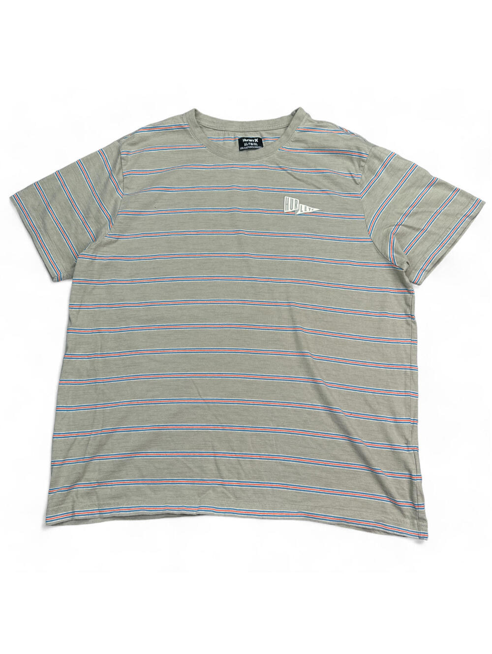 Hurley T Shirt Mens Size XL Green Striped Short Sleeve Crew Neck Logo Surf Tee